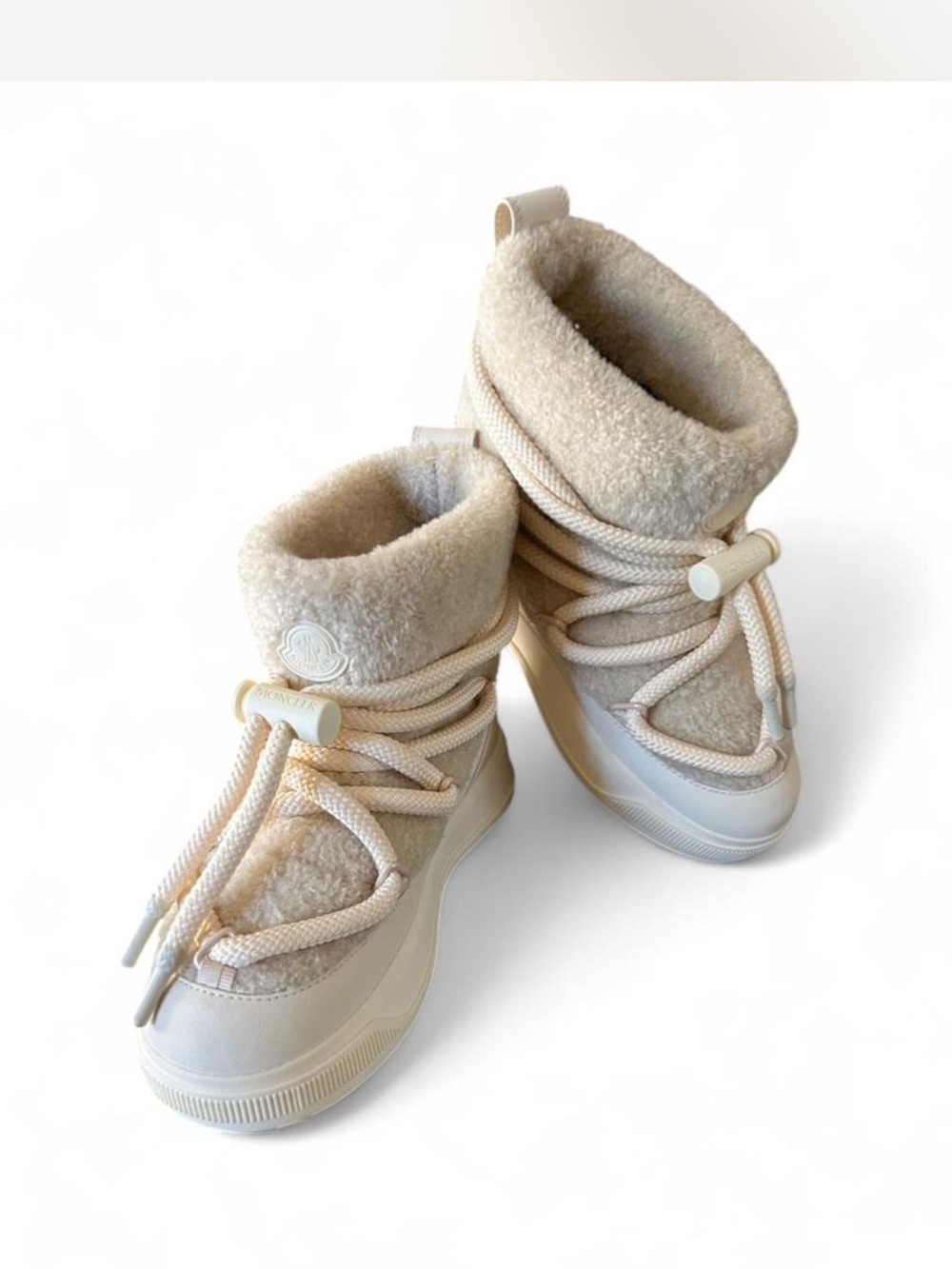 Moncler Cream Shearling-Lined Kids Winter Boots
